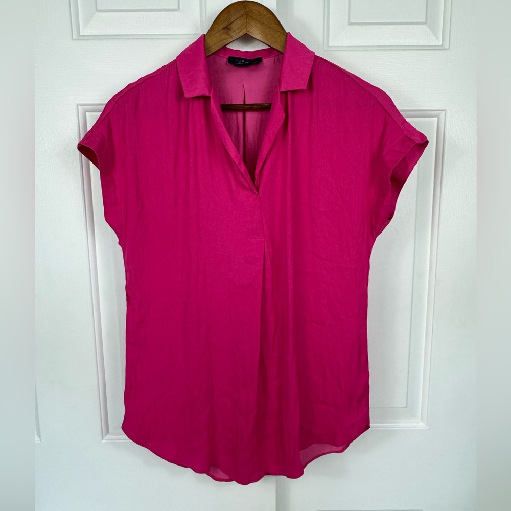 RACHEL Rachel Roy Satin Split Neck Popover Blouse Women’s XS Barbie Pink